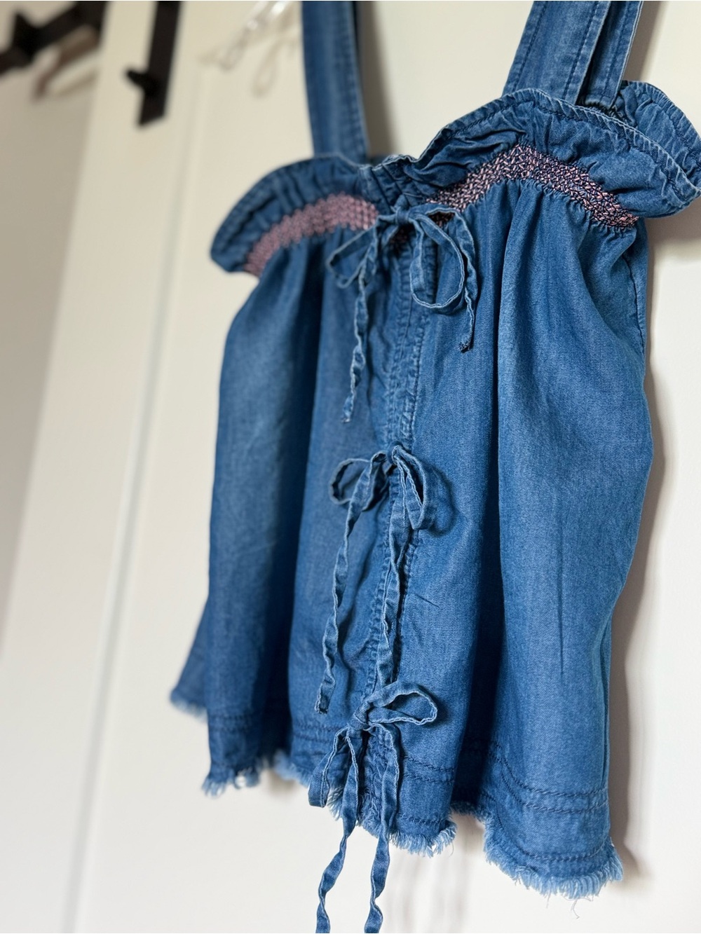 Pilcro Denim Blue Smocked Tie-Front Tank
